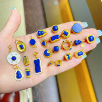 wholesale S925 silver gold-plated natural lapis lazuli accessories, gourd spacer beads bracelet DIY semi-finished products-Lapis Lazuli Small Bucket Beads