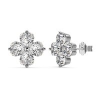 wholesale S925 Sterling Silver Women's Light Luxury Dainty Four-Leaf Clover Mother-of-Pearl Zircon Ear Studs with Silver Needles-DY1D0342-SW-WH 925 silver