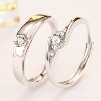 wholesale S925 Sterling Silver Adjustable Couple Wedding Ring with Zircon for Men and Women-S925 sterling silver Open ended women's ring