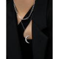 wholesale S925 Sterling Silver XL002 Korean Ins Small and Minimalist Design Versatile Moon Pendant with Micro-Paved Zirconia Necklace for Women-0-3