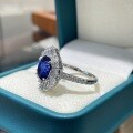 S925 Silver Gold-Plated Lab-Grown 3ct Blue Sapphire T-Square Diamond Engagement Ring-0-1