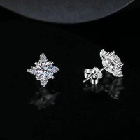 S925 Sterling Silver D Color Moissanite Stud Earrings, Four-Prong Eight-Pointed Star-【Super Sparkling Zircon】5mm+5mm Stud Earrings  925 Silver