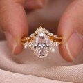 wholesale [gold] S925 silver gorgeous style oval moissanite ring for women, golden crown floral halo setting, European and American style-0-2