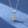 wholesale S925 Sterling Silver Moissanite Heart Pendant Necklace Women's Versatile Collarbone Chain Factory Direct-0-0