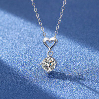 wholesale S925 Sterling Silver Moissanite Heart Pendant Necklace Women's Versatile Collarbone Chain Factory Direct-1 carat (zircon) necklace 925 silver