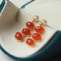 wholesale S925 Sterling Silver Natural Sichuan Material Ice Base Cherry Red Pearl Earrings, South Red Agate Earrings, Fashion Minimalist Ear Accessories-0-1
