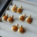 wholesale S925 Silver Vintage Natural Beeswax Pearl Earrings, Mustard Yellow, Simple Retro Style Wholesale-0-2