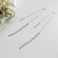 wholesale S925 Sterling Silver YH505 Korean Version Simple and Elegant Smooth Flat Bead Chain Long Drop Ear Thread Earrings for Women-0-1