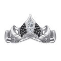 wholesale S925 Sterling Silver European and American Cross-Border Crown Black Nano Zirconia Ring for Women, Unique and Exaggerated Design, Small and Niche, Pure Silver-0-0