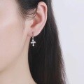 wholesale S925 Sterling Silver Micro-Pave Zircon Cross Pendant Hoop Ear Clasp Fashionable and Creative Design Earrings-0-3