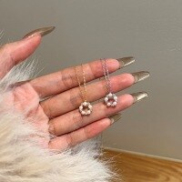 wholesale S925 Sterling Silver Korean Style Women's Zircon Inlaid Circle Bead Freshwater Pearl Minimalist Delicate Versatile Choker Necklace-DY190975-SG-WH 925 silver