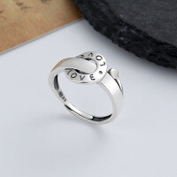 wholesale S925 Sterling Silver LOVE Letter Circle Ring Ins Minimalist Style Japanese Korean Versatile Fashion Index Finger Ring-521FJ/approx. 2.5g>Adjustable opening