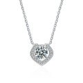 Sterling Silver Full Pavé Moissanite Heart Pendant Necklace-0-3