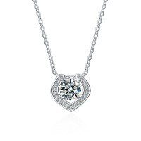 Sterling Silver Full Pavé Moissanite Heart Pendant Necklace-[Super Sparkling Zircon] 50-point Necklace  925 Silver