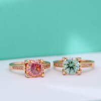 wholesale S925 Sterling Silver Champagne Gold Ladies' U-Shaped Micro-Paved Moissanite Ring with Four-Prong Bull Head Setting, Elegant and Sophisticated-Two carat white moissanite ring US 9