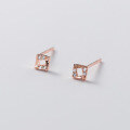 wholesale S925 Sterling Silver Earrings for Women, Korean-style Minimalist Geometric Hollow Square Diamond-studded Small Ear Accessories G6347-0-2