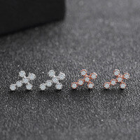 wholesale S925 Sterling Silver Fashion Zircon Cross Stud Earrings for Women, Minimalist and Unique-Rose gold