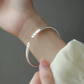 wholesale 999 Silver Peace and Joy Bracelet for Women, Small Niche Design, New Chinese Style, Bright Surface, Open-Ended Silver Bangle Wholesale-0-2