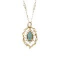 wholesale Metal with malachite, freshwater pearl, white crystal, and white zircon vintage lightweight luxury style two-piece pendant-0-4