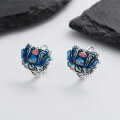 wholesale S925 Sterling Silver Creative Resin Lotus Ear Clips, Vintage Ethnic Style with Artistic Design Fashion Earrings-0-0