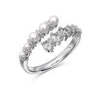 wholesale S925 Sterling Silver INS Style Women's Ring, Personalized High-End Pearl Design with Exquisite Shell Pearl, Adjustable Open Ring-White gold DY120985-SW-WH Adjustable opening