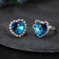 wholesale S925 sterling silver heart-shaped blue Austrian crystal adjustable diamond ring for women wholesale-0-3