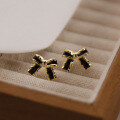 wholesale S925 silver black gold-edged bow ear studs cute girl commuting sweet ear accessories M02385-0-0