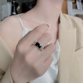 wholesale S925 Sterling Silver Black Enamel Geometric Ring,-0-3