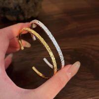 wholesale S925 Sterling Silver Crushed Ice Silver Bracelet for Women, Spring and Summer Ultra-Sparkly High-End Popular Open-Ended Heavy Work Bangle-Gold Crushed Ice (approximately 13.5g*pure silver)