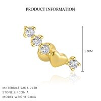 wholesale S925 Sterling Silver Hot-sale Wholesale Set: Distant Heart Micro-inlaid Stud Earrings, Minimalist Design-E4659-Gold/Pair 925 Silver