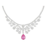 wholesale Metal: 925 Silver Gold Plated Pendant Chain Necklace with High-Carbon Diamonds and Pink Sapphire Luxury Banquet Jewelry for Women-Pink Sapphire 925 Silver