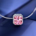 wholesale 925 Silver Geometric 10*11mm Setting 10ct Pink High Carbon Diamond Pendant Necklace 40+3-0-1