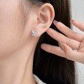 wholesale 925 Silver Japanese Korean Style Needle Earrings for Women, New Fashionable Rhombus Zircon Butterfly Earrings, Personality Ear Cartilage Studs, Pure Silver-0-1