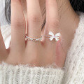 wholesale S925 Sterling Silver Fresh Sweet Ins Style Niche Design Pink Diamond Heart Bow Ring R02726-0-0