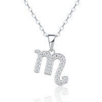 S925 Silver Zodiac Necklace with Moissanite, Customizable Women's Pendant-P16607 Moissanite 1.6mm + 29 beads  925 Silver (Pendant with chain)