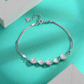 wholesale S925 Sterling Silver Moissanite Three-Diamond Bracelet Simple and Versatile Heart-shaped Bangle New Cross-Border Wholesale-0-2