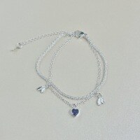 wholesale Metal material cross-border Europe and America double-layer shimmering heart bracelet women multi-layer chain advanced sense fashionable hand accessory-xb1463--Silver Purple