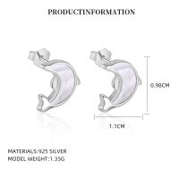 wholesale S925 Sterling Silver Marine Animal Series Opal Earrings, Original Niche Design For Women Wholesale-YE0201_White Shell_Electric Silver_PF_With Small Flower Ear Hat 925 Silver