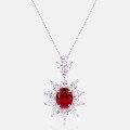 wholesale S925 Sterling Silver Live Hot Harvest Cultured Ruby Pendant Collarbone Chain Fashion High-End Snowflake Necklace Cultured Colored Gemstone-0-3