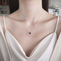 wholesale S925 Sterling Silver Korean Style Minimalist Black Onyx Heart Pendant Snake Chain InsWind Collarbone Necklace for Women-0-0