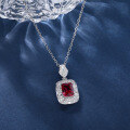 wholesale Metal material first: Cross-border wholesale live broadcast of rectangular synthetic cultured ruby pendant with European and American fashion luxury set high-carbon diamond necklace-0-1