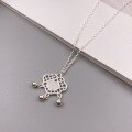 wholesale 999 Silver Hollow-Out Auspicious Ruyi Peace Lock with Diamond Necklace, Light Luxury Niche Chinese Style Collarbone Chain-0-3