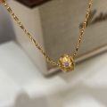 wholesale S925 Sterling Silver Brushed Cat's Eye Small Gold Ball Vintage Starry Pink Diamond Round Ring Necklace Women Light Luxury Retro Collarbone Chain-0-4