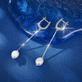 wholesale 925 Sterling Silver Irregular Freshwater Pearl Long Drop Earrings for Women, Fashionable and Luxurious, Elegant and Sophisticated-0-2