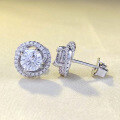 wholesale S925 Sterling Silver 1-Carat Simulated Diamond Luxuriously Set Full Diamond Stud Earrings for Women, European and American Cross-Border Style-0-2