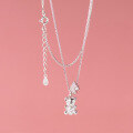 wholesale 925 Silver Fresh Sweet Ins Style Niche Design Inlaid Diamond Heart Bear Hoop Necklace Y02120-0-2