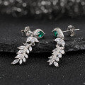 wholesale Sterling Silver Hit New Lab-Created Emerald Zircon Leaf Earrings Advanced Women's Jewelry-0-3
