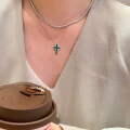 wholesale S925 Sterling Silver Red Elk Whole Body Cross Pendant Necklace, Minimalist Style, Emerald Green, Versatile for Daily Wear-0-3