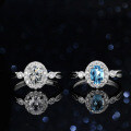 Sterling Silver Natural Blue Topaz Moissanite Ring One Carat Oval Twist Setting-0-4