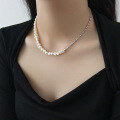 wholesale S925 Sterling Silver Korean Style Baroque Freshwater Pearl Bead Chain Layered Women's Necklace Collarbone Choker-0-2